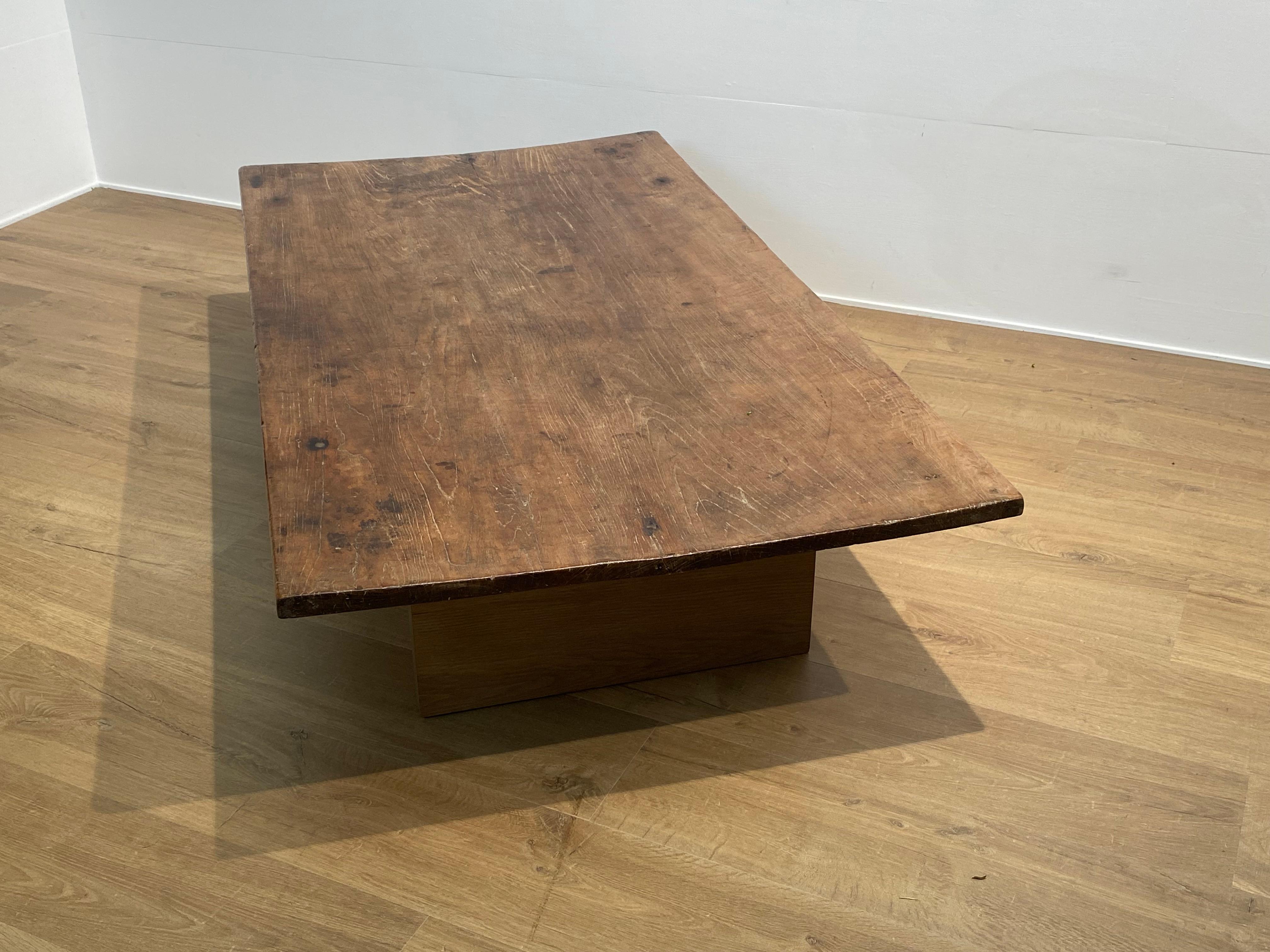 Teak Brutalist Wooden Sofa Table For Sale