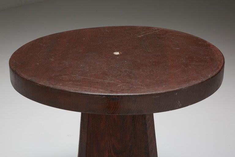 Brutalist Wooden Stool & Coffee Table, France, 1950s For Sale 5