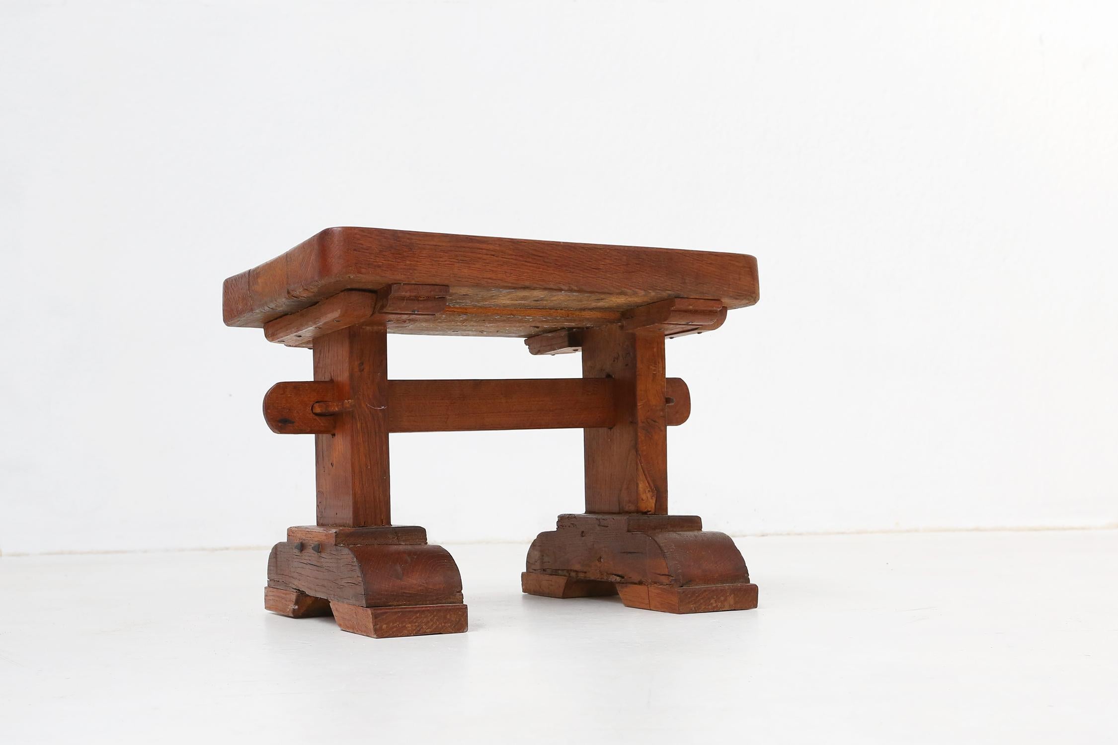 Brutalist wooden stool or side table, France ca. 1940 For Sale 1