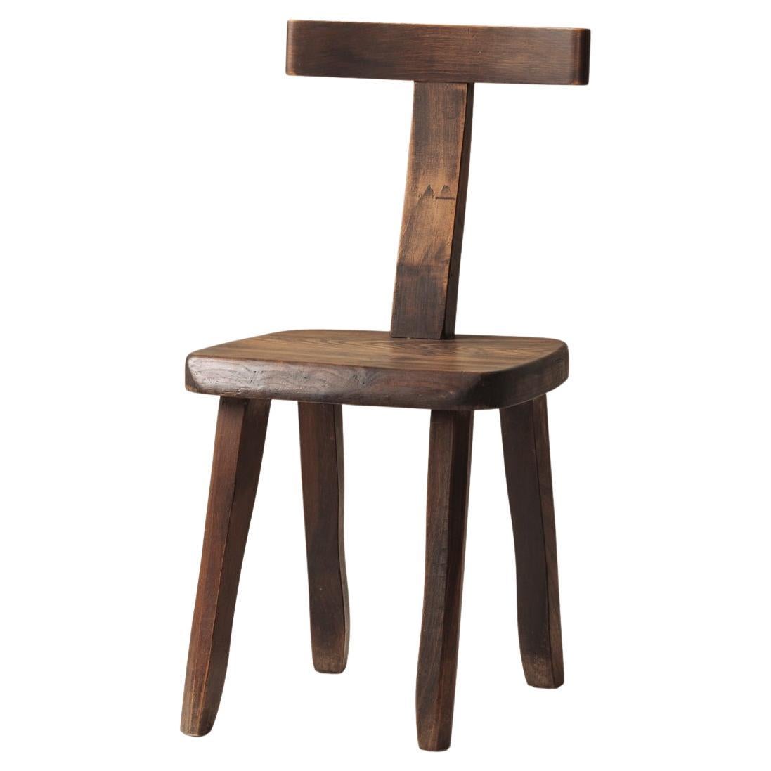 Brutalist wooden T chair by Aranjou, France 1960s. For Sale