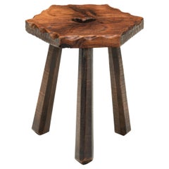 Brutalist Wooden Tripod Stool with Carved Heart Detail, Spain 1960s