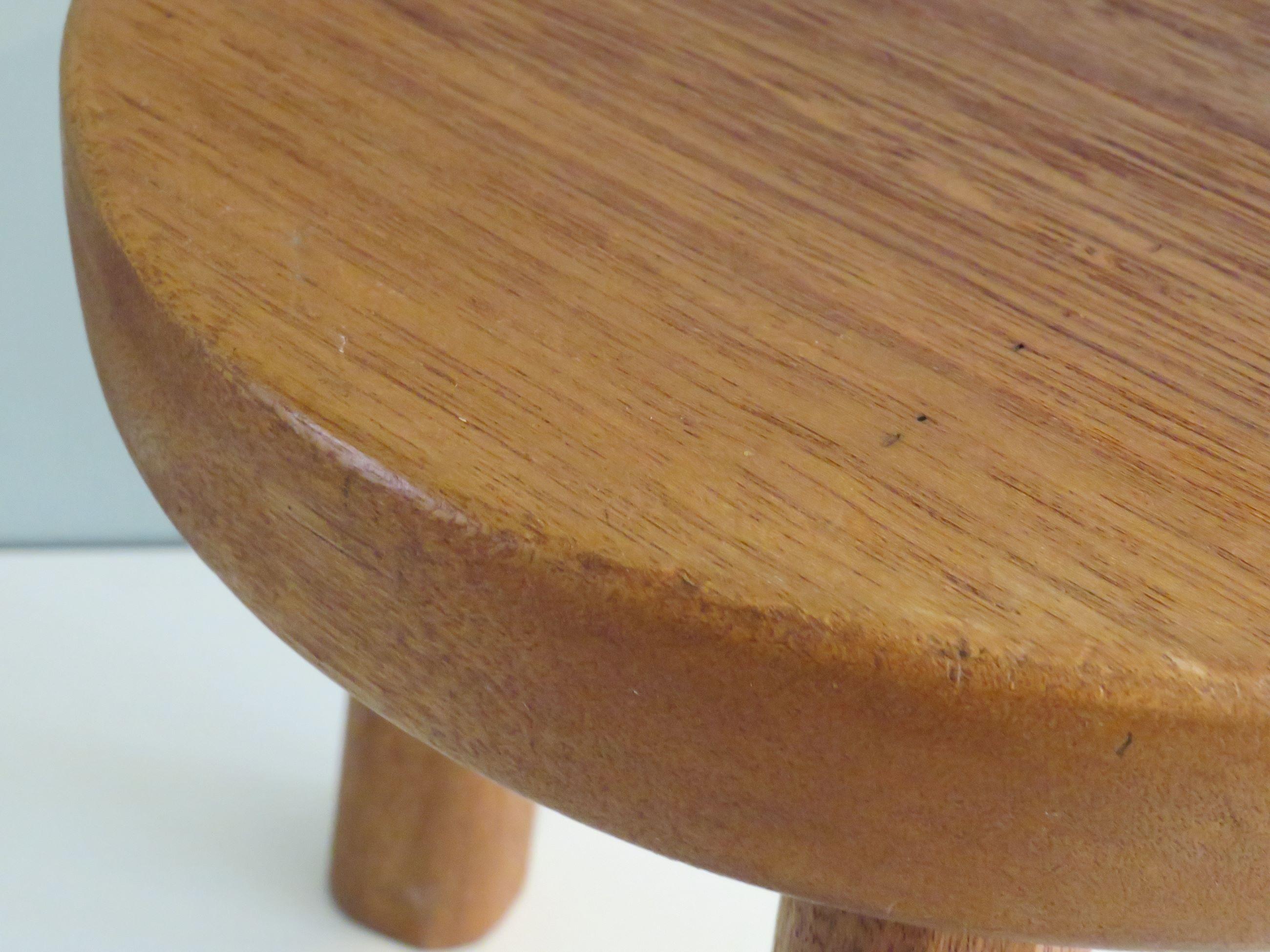 French Brutalist wooden tripod stool with flared legs, France 1960 For Sale