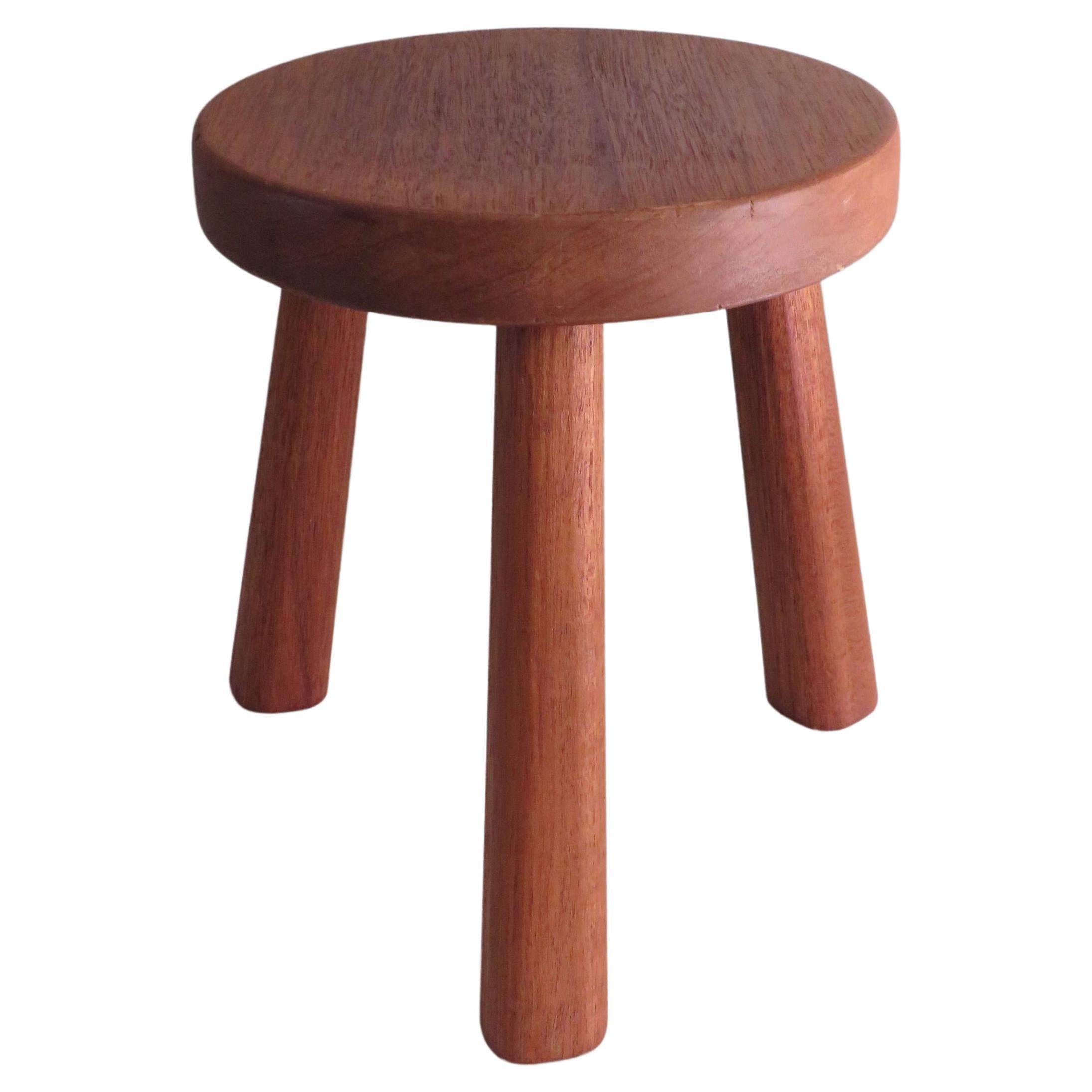 Brutalist wooden tripod stool with flared legs, France 1960 For Sale