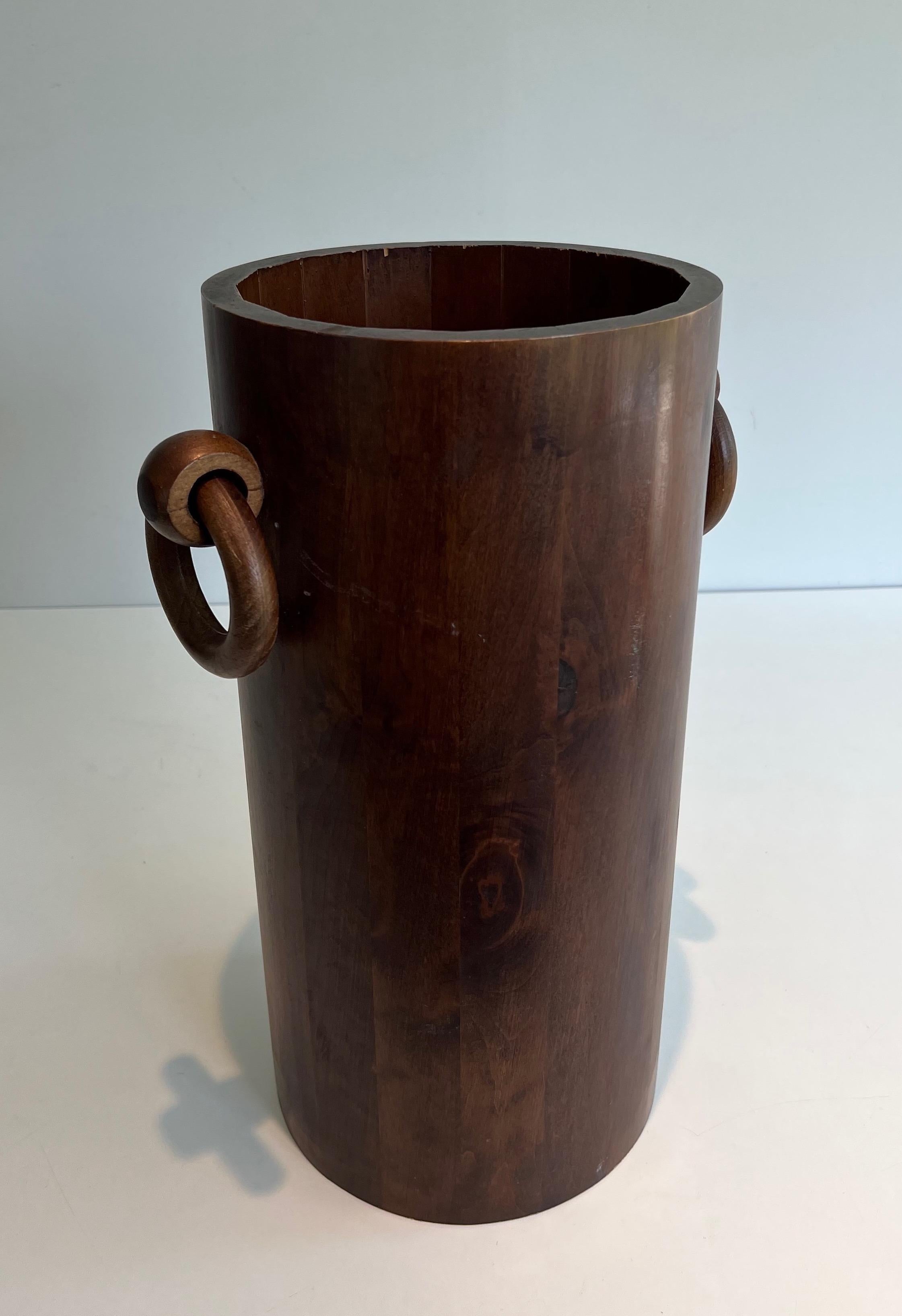 French Brutalist Wooden Umbrella Stand For Sale