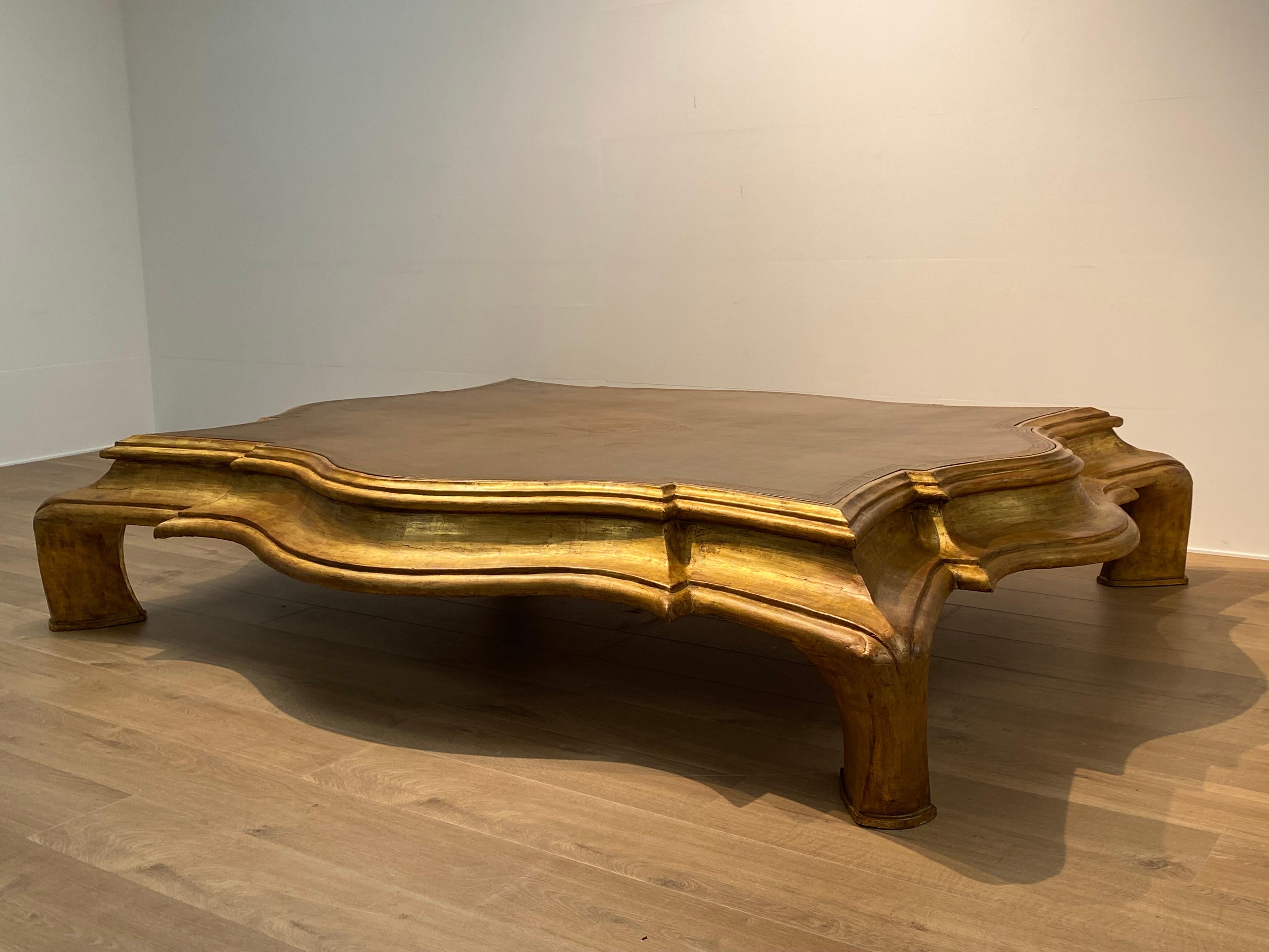 Italian Brutalist Wooden XXL Sofa Table For Sale