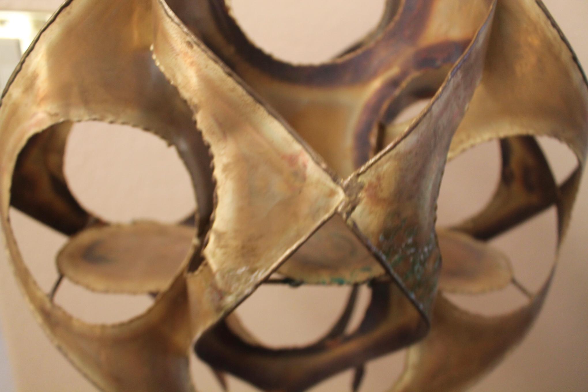 American Brutalist Worked Metal Hanging Candle Lamp Sconce  1970s After Curtis Jere For Sale