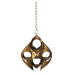 Brutalist Worked Metal Hanging Candle Lamp Sconce  1970s After Curtis Jere