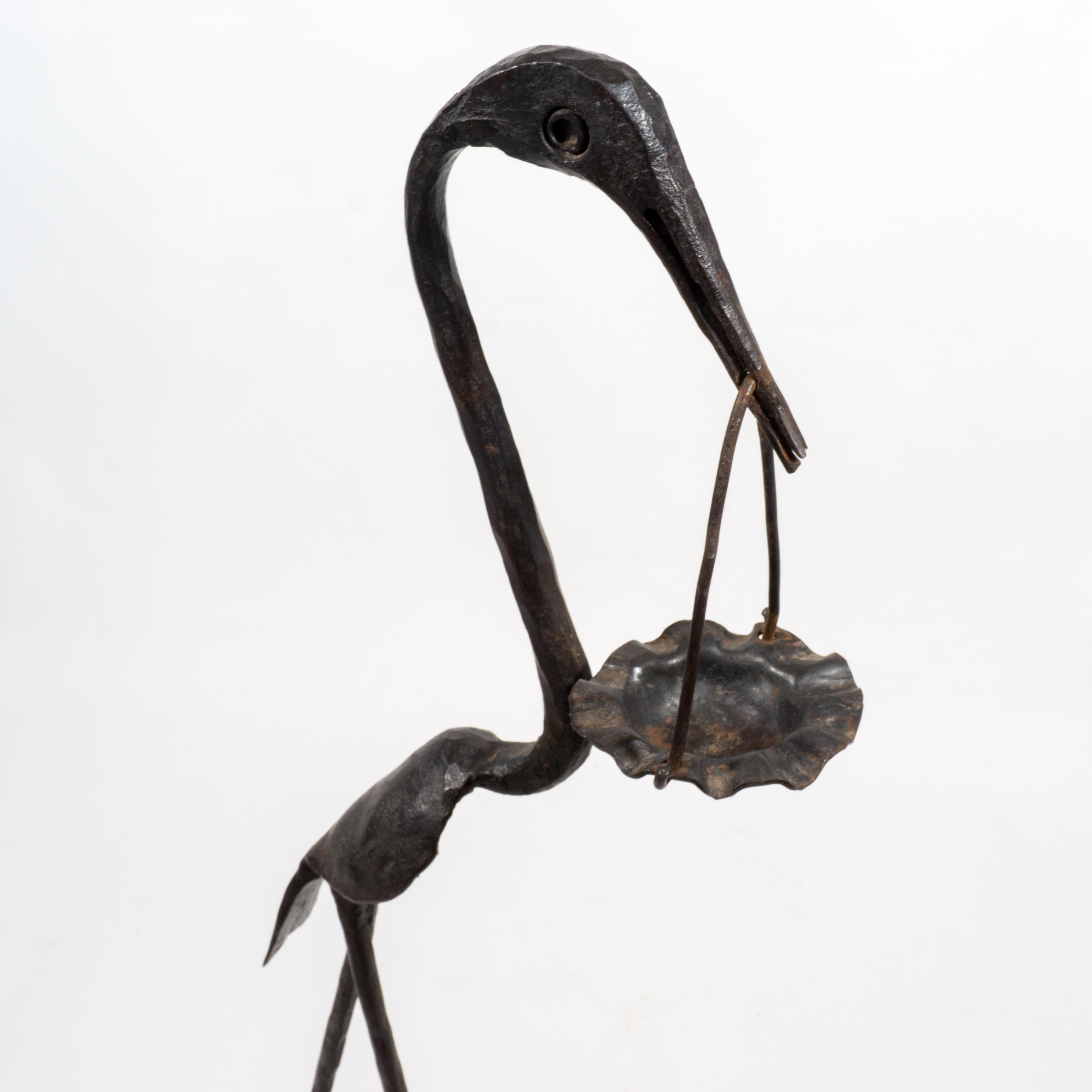 Wrought Iron Brutalist Wrough Iron Bird Heron Sculpture Standing Ashtray, Italy 1960s For Sale