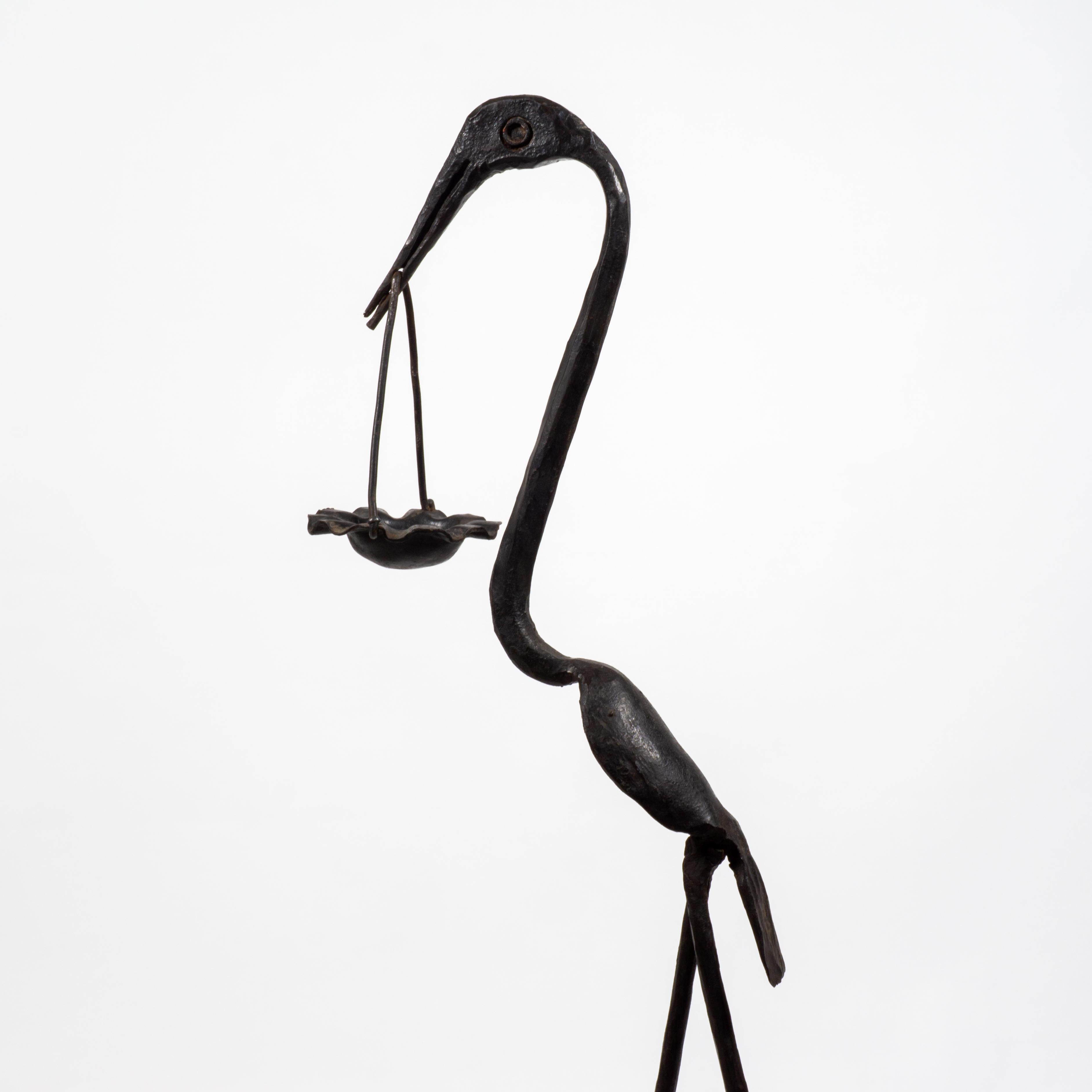Brutalist Wrough Iron Bird Heron Sculpture Standing Ashtray, Italy 1960s For Sale 1