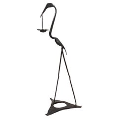 Brutalist Wrough Iron Bird Heron Sculpture Standing Ashtray, Italy 1960s
