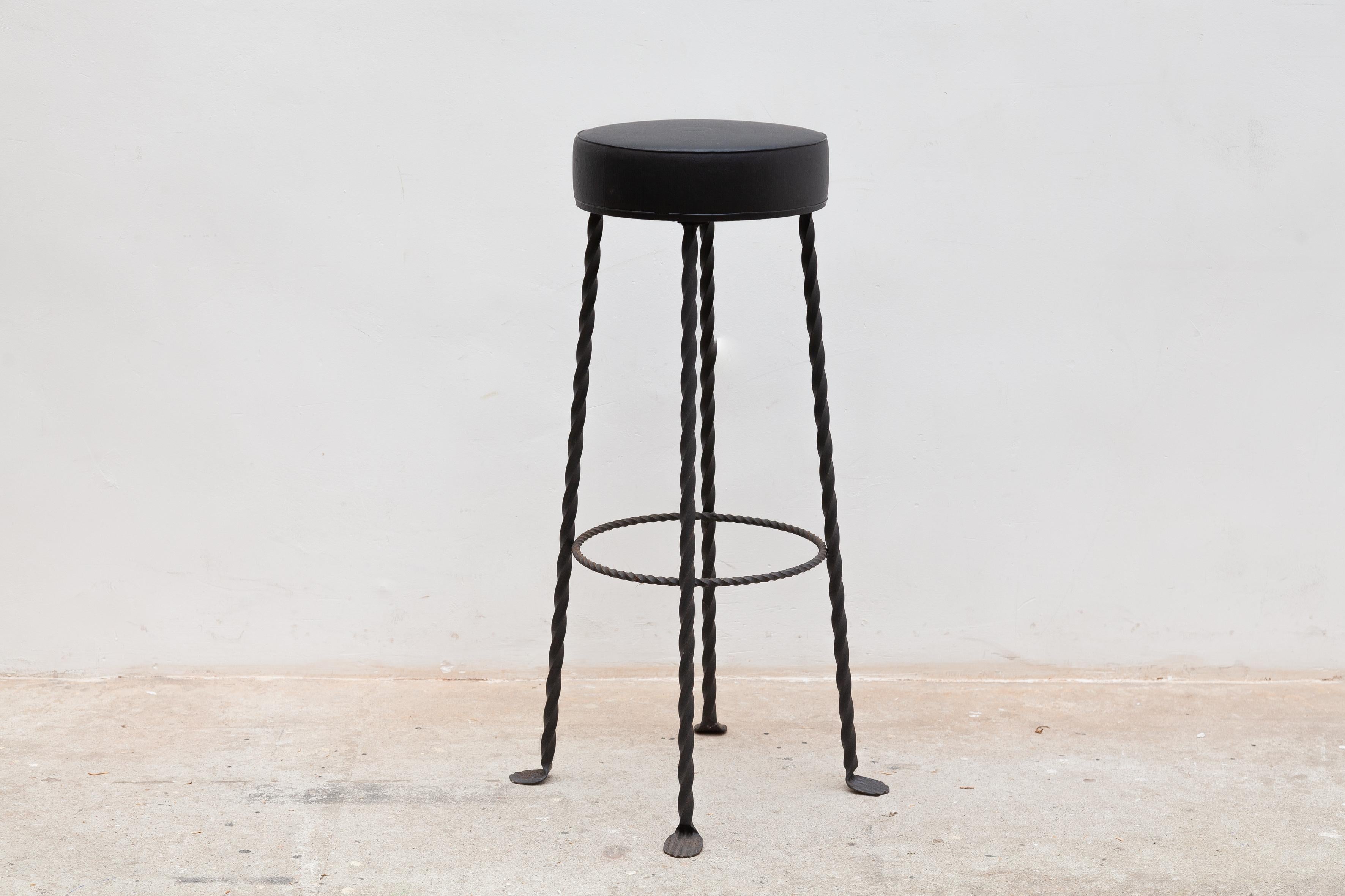 Hand-Crafted Brutalist Wrought Iron Bar Stools France, 1960s