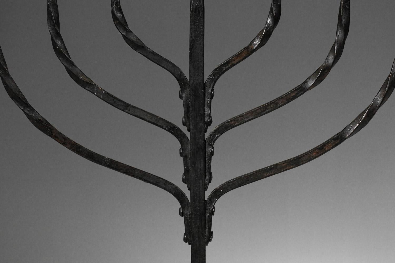 Mid-20th Century Brutalist wrought iron candelabra folk art 50's in style of atelier de marolles For Sale