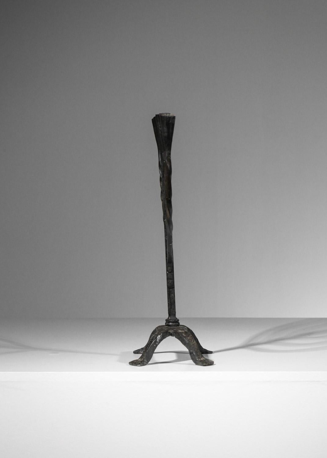 Brutalist wrought iron candelabra folk art 50's in style of atelier de marolles For Sale 2