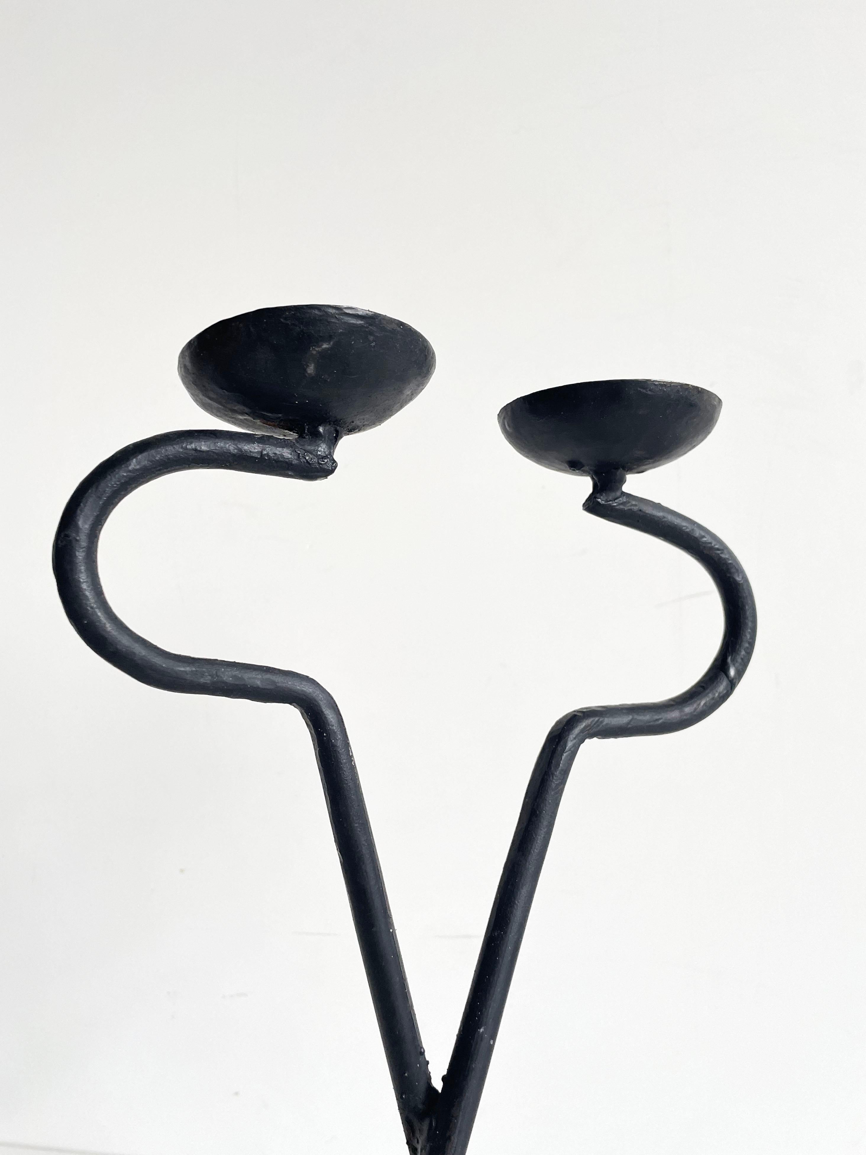 Hand-Crafted Brutalist Wrought Iron Candle Holder, 1950's For Sale