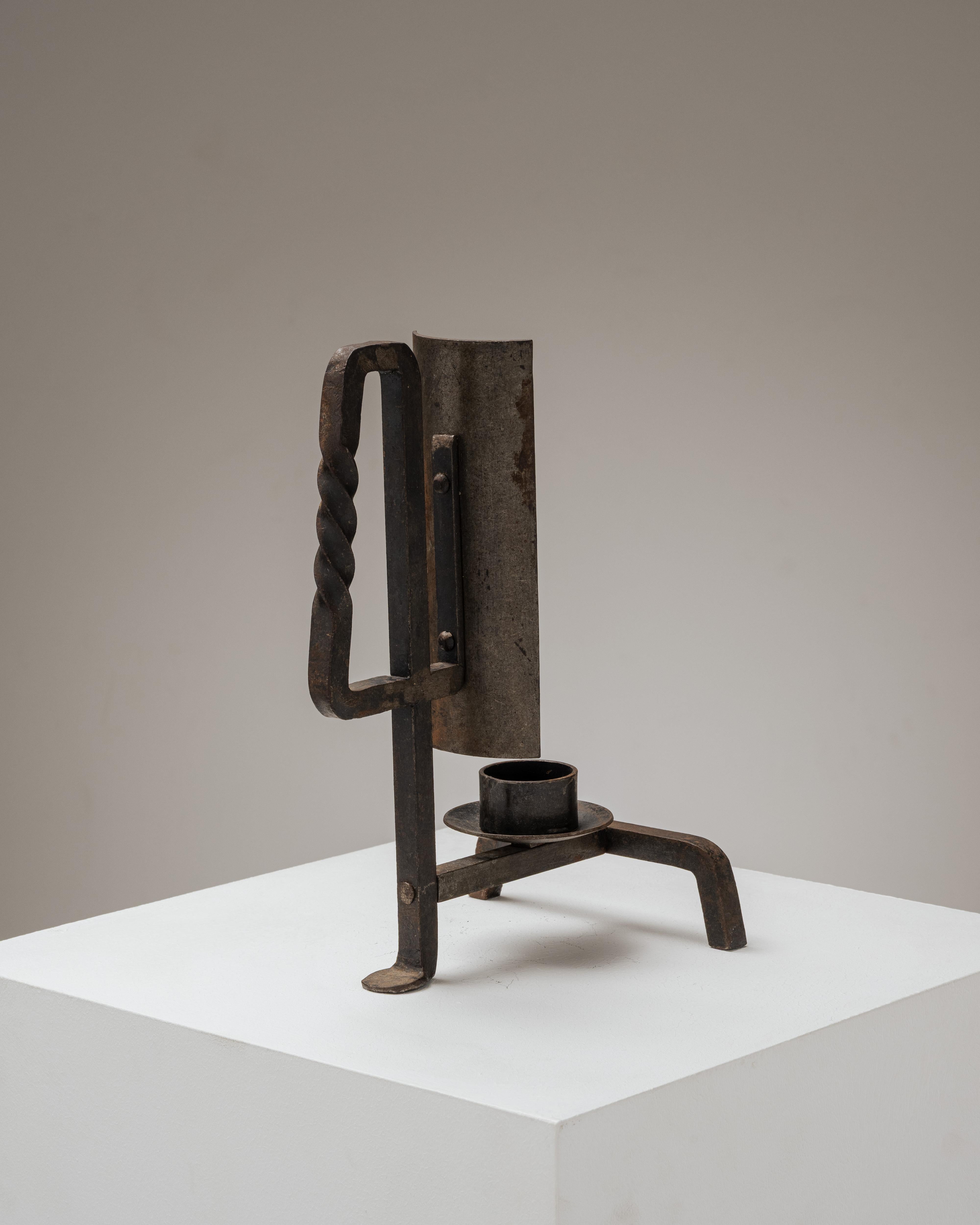 Late 20th Century Brutalist wrought iron candle holder, Jean Touret, 1970s For Sale
