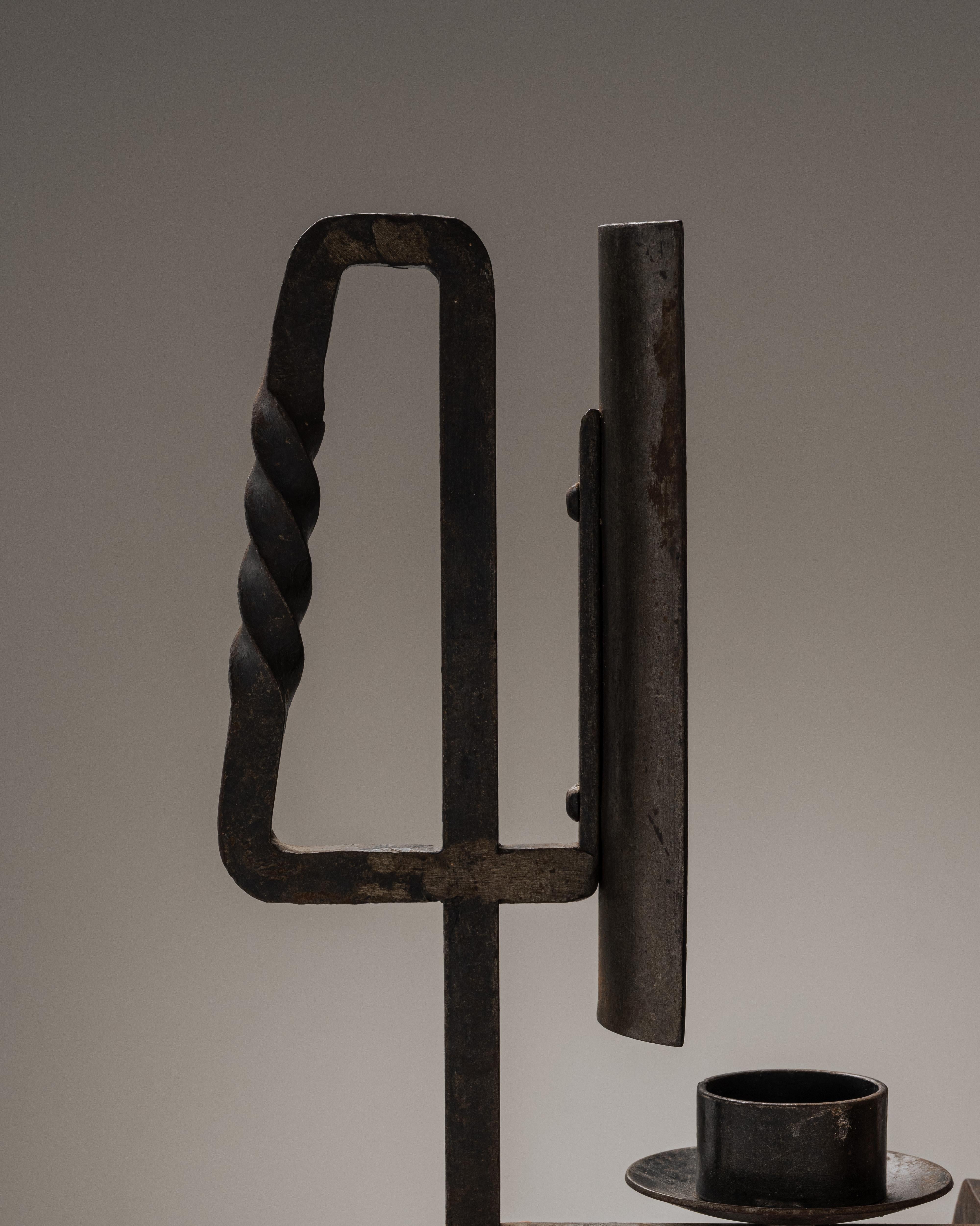 Brutalist wrought iron candle holder, Jean Touret, 1970s For Sale 2