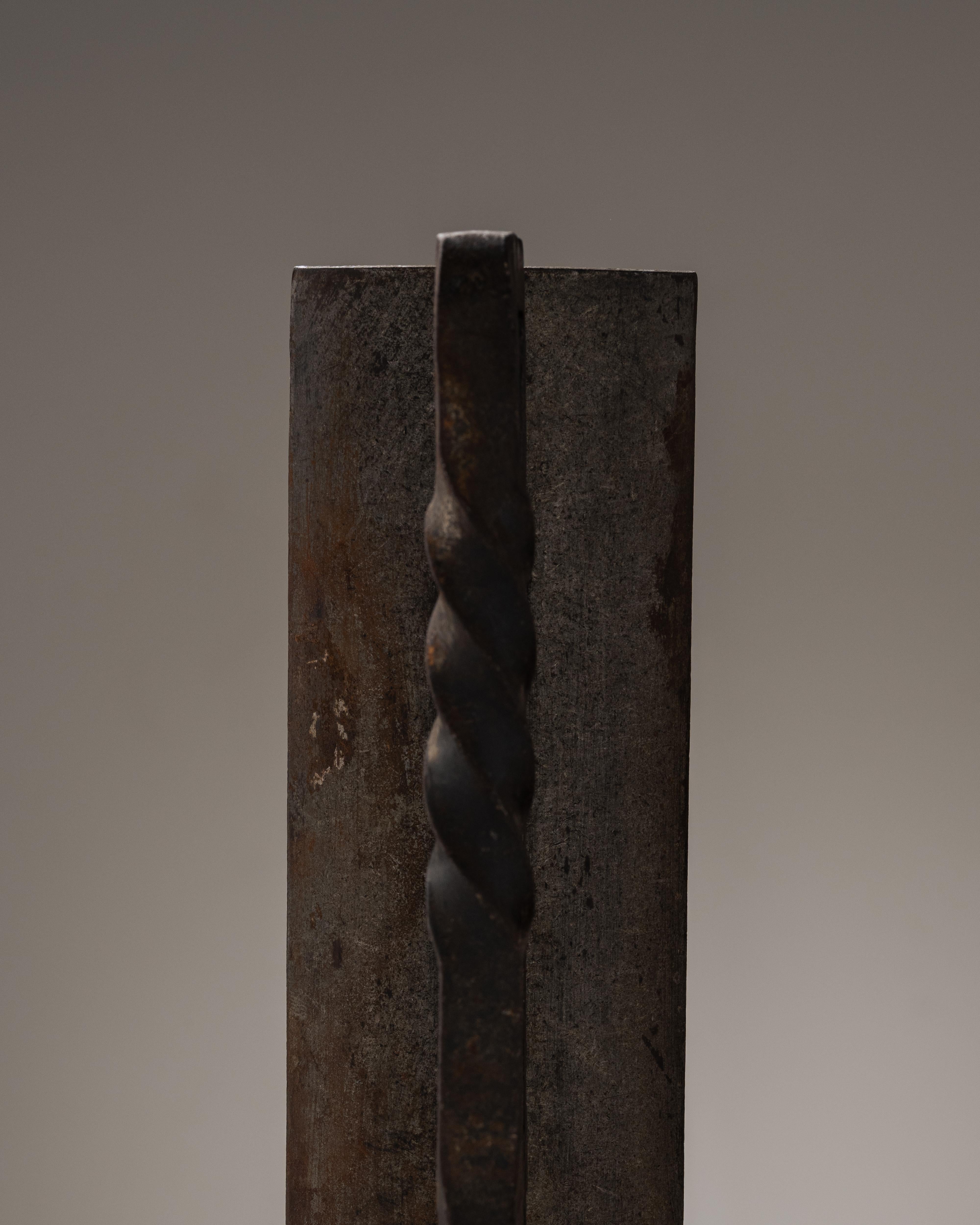 Brutalist wrought iron candle holder, Jean Touret, 1970s For Sale 3