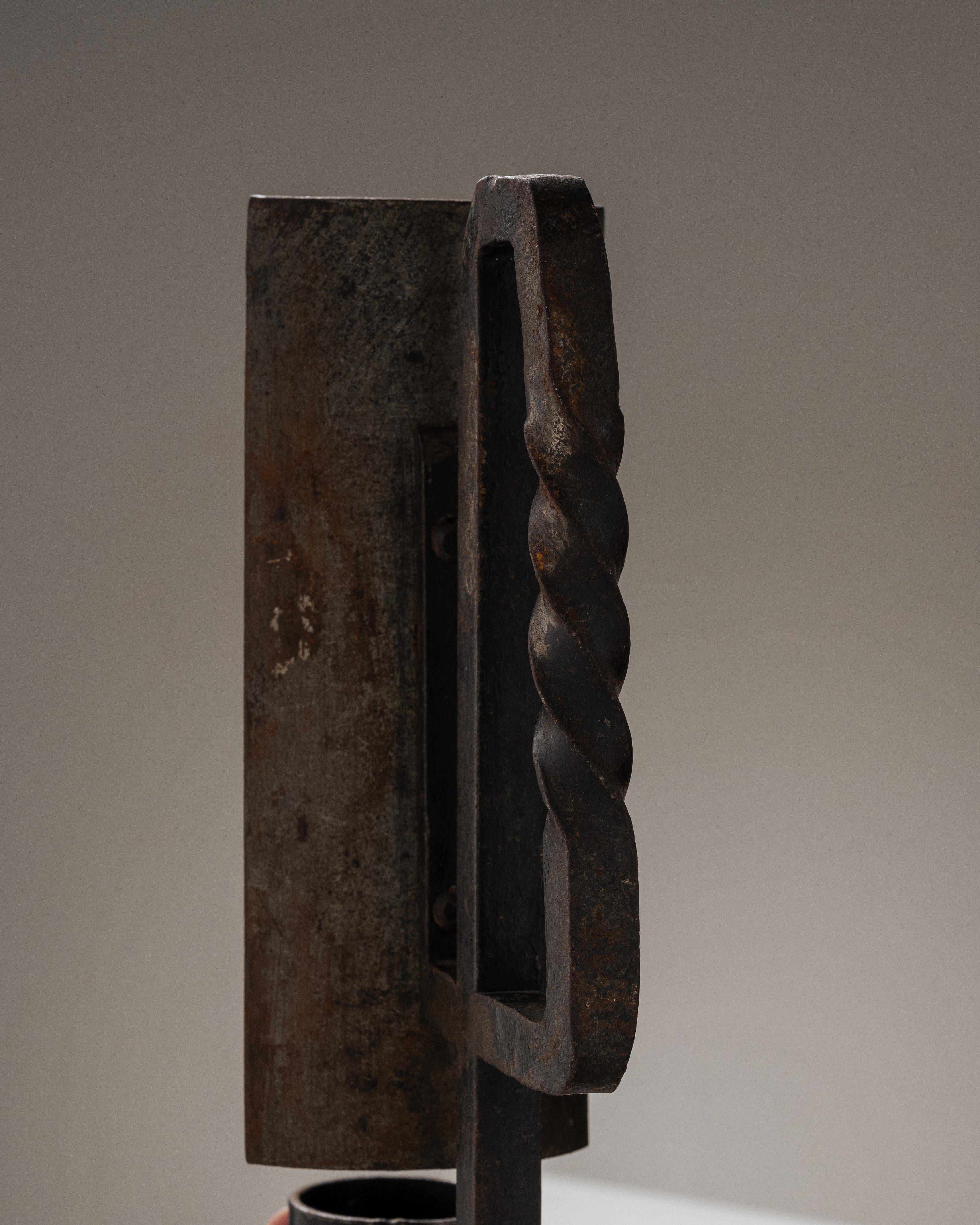 Brutalist wrought iron candle holder, Jean Touret, 1970s For Sale 4