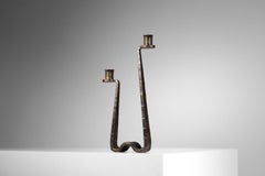 Chandelier brutaliste en fer forgé dans le style des Ateliers de Marolle