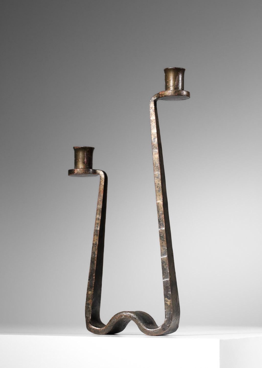 Wrought Iron Brutalist wrought-iron candlestick in the style of Ateliers de Marolle For Sale