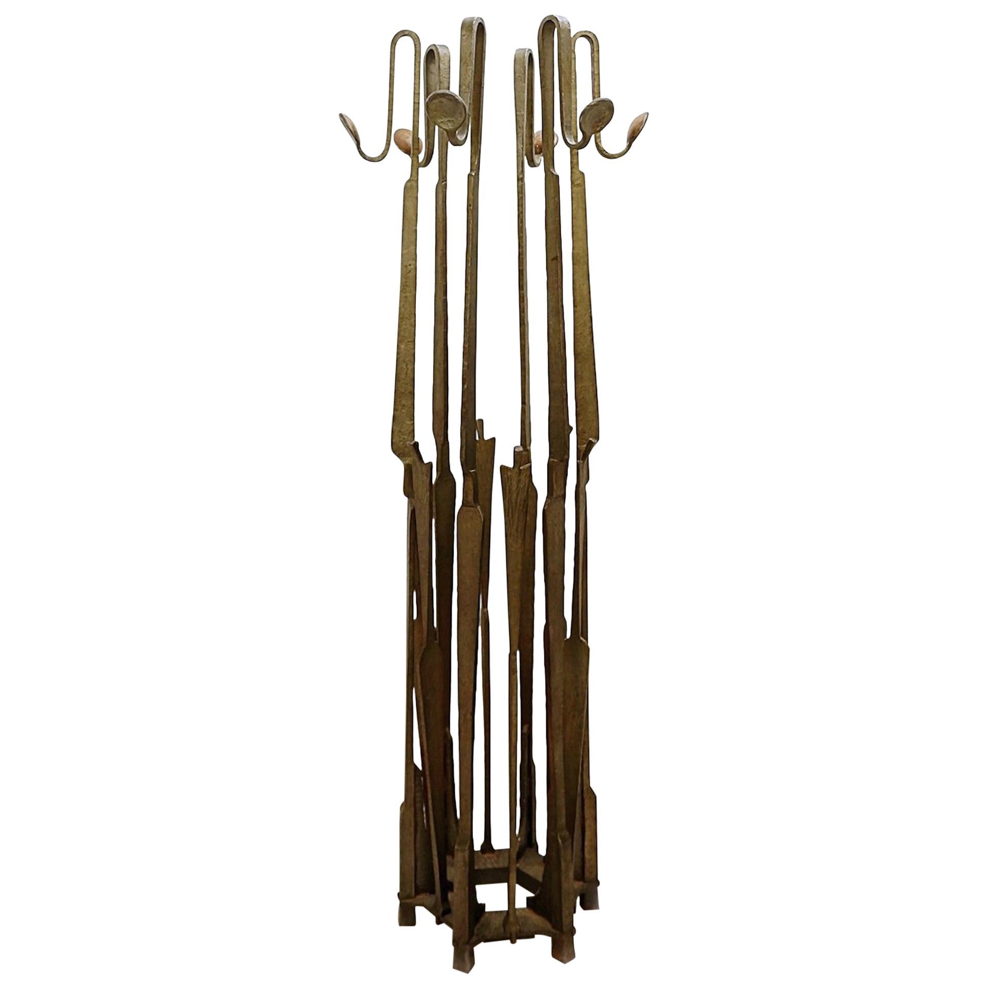 Brass Coat Rack with Shelf, 8 Hooks For Sale at 1stDibs