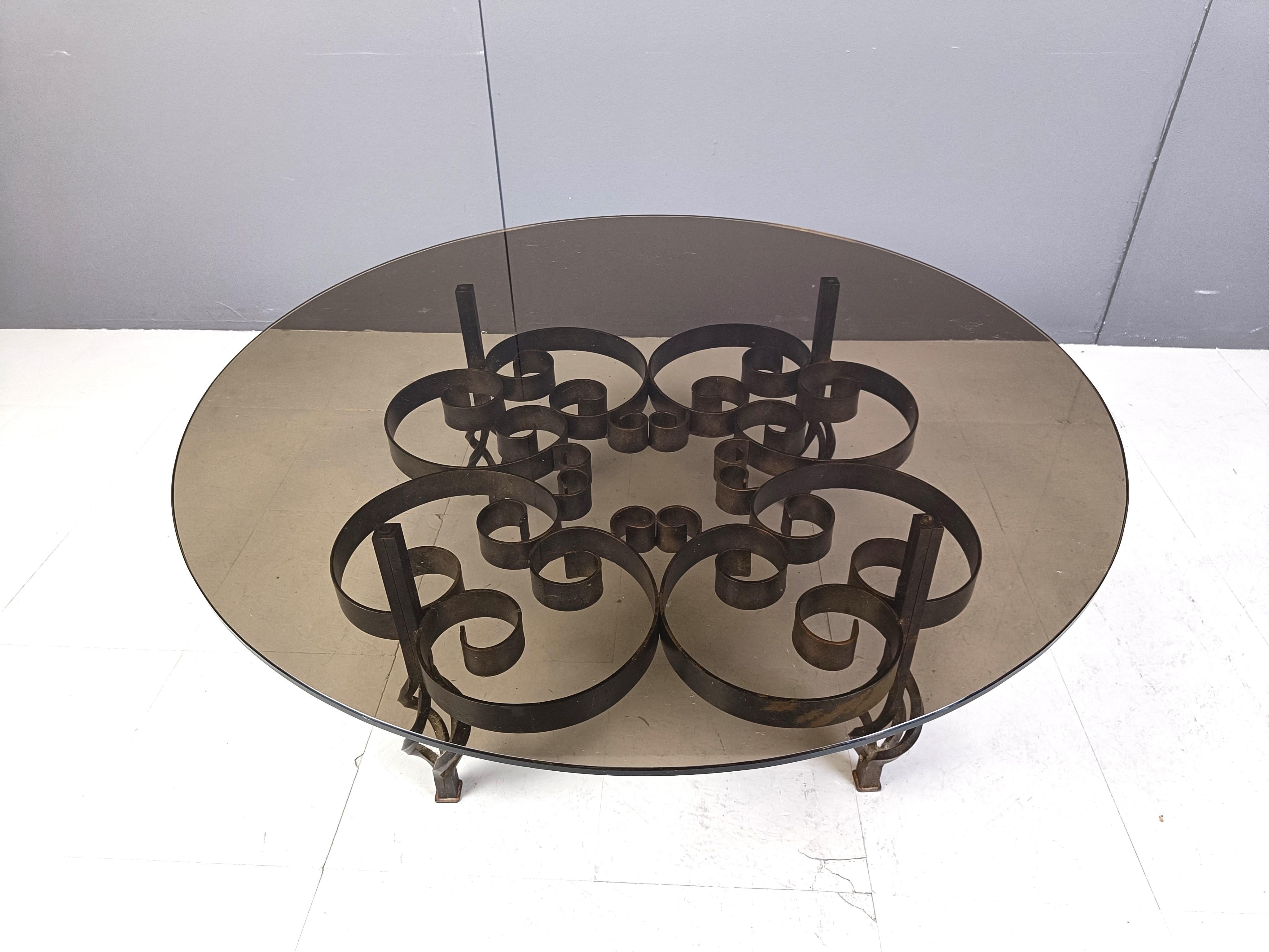 Neoclassical Brutalist Wrought iron coffee table 1970s For Sale