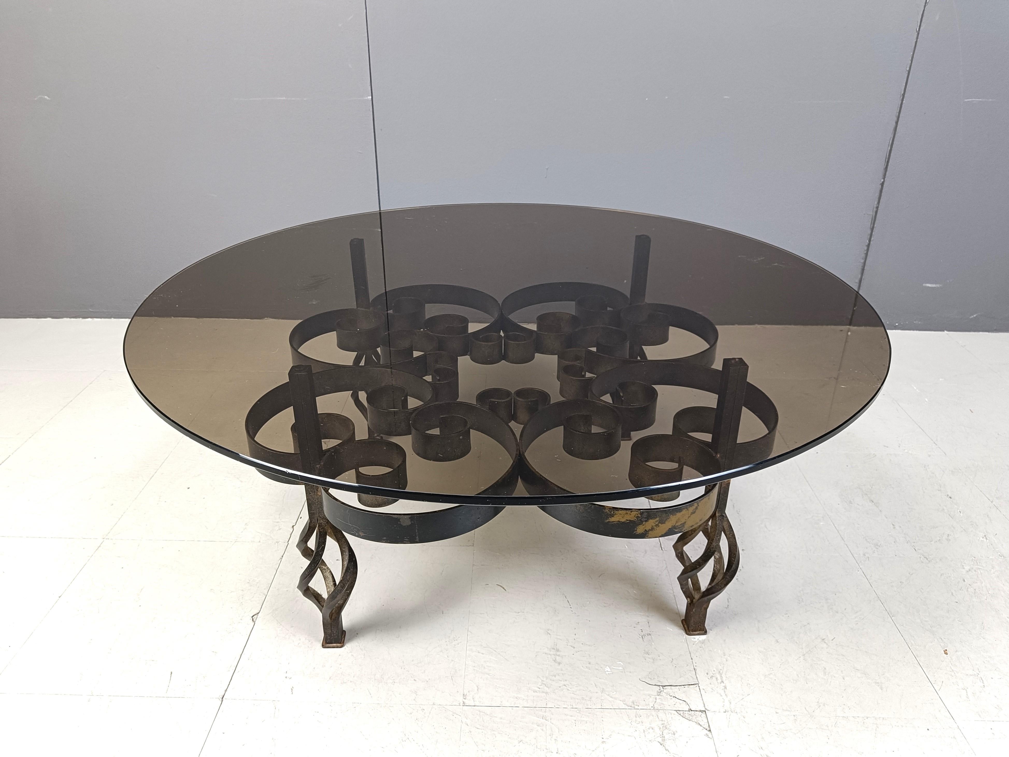 Belgian Brutalist Wrought iron coffee table 1970s For Sale