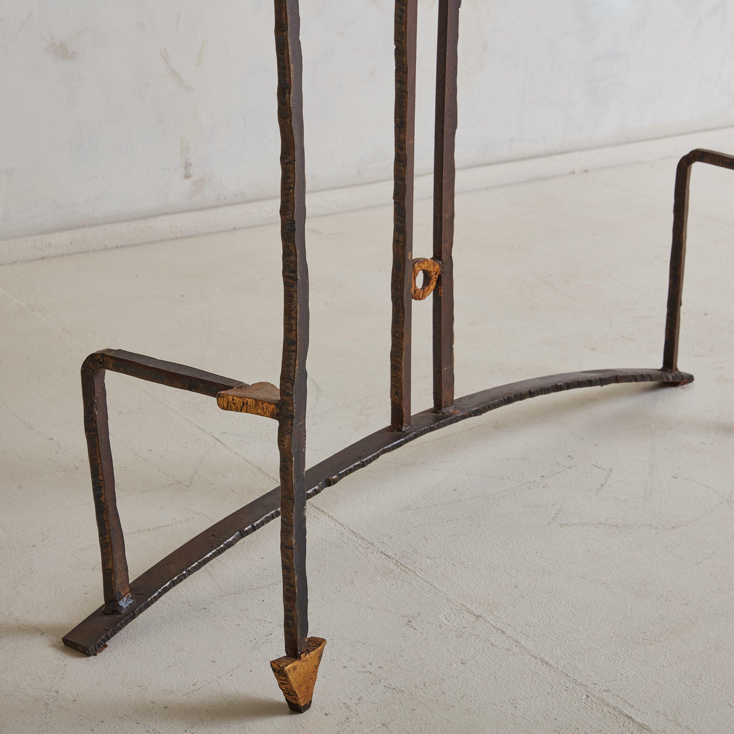 Brutalist Wrought Iron Console by Jean Jacques Argueyrolles, France 1990s For Sale 1