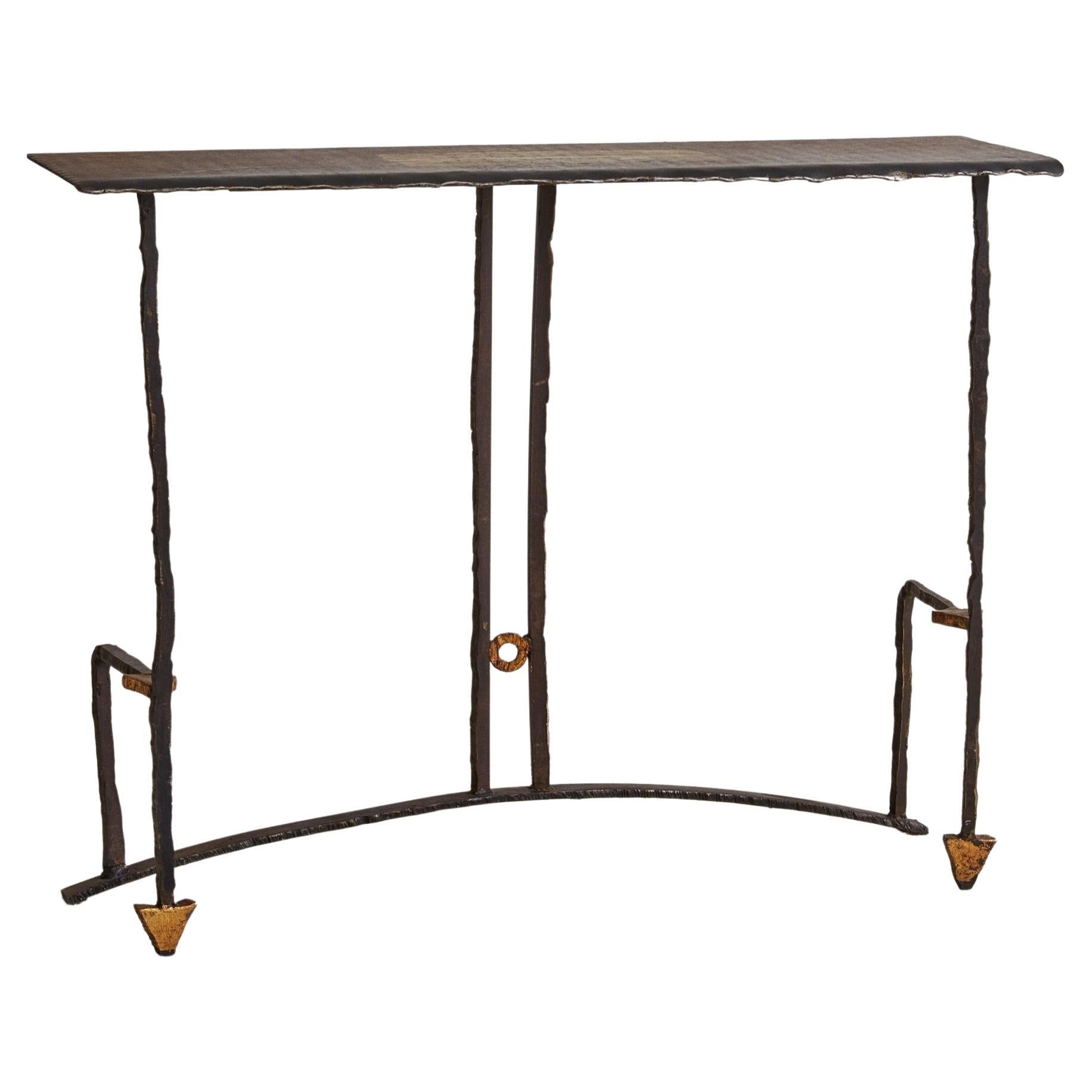 Brutalist Wrought Iron Console by Jean Jacques Argueyrolles, France 1990s For Sale