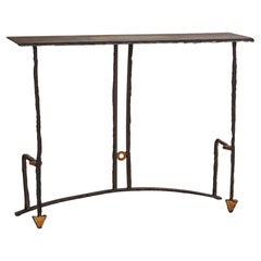 Brutalist Wrought Iron Console by Jean Jacques Argueyrolles, France 1990s