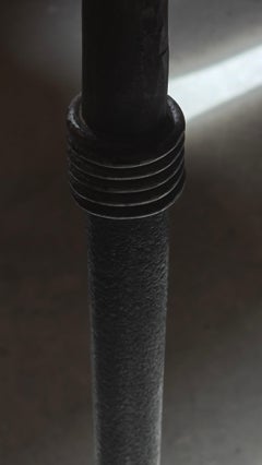 Brutalist Wrought Iron Floor Candleholder with Ring Detail, France, 1960s