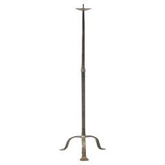 Brutalist Wrought Iron Floor Candleholder with Ring Detail, France, 1960s