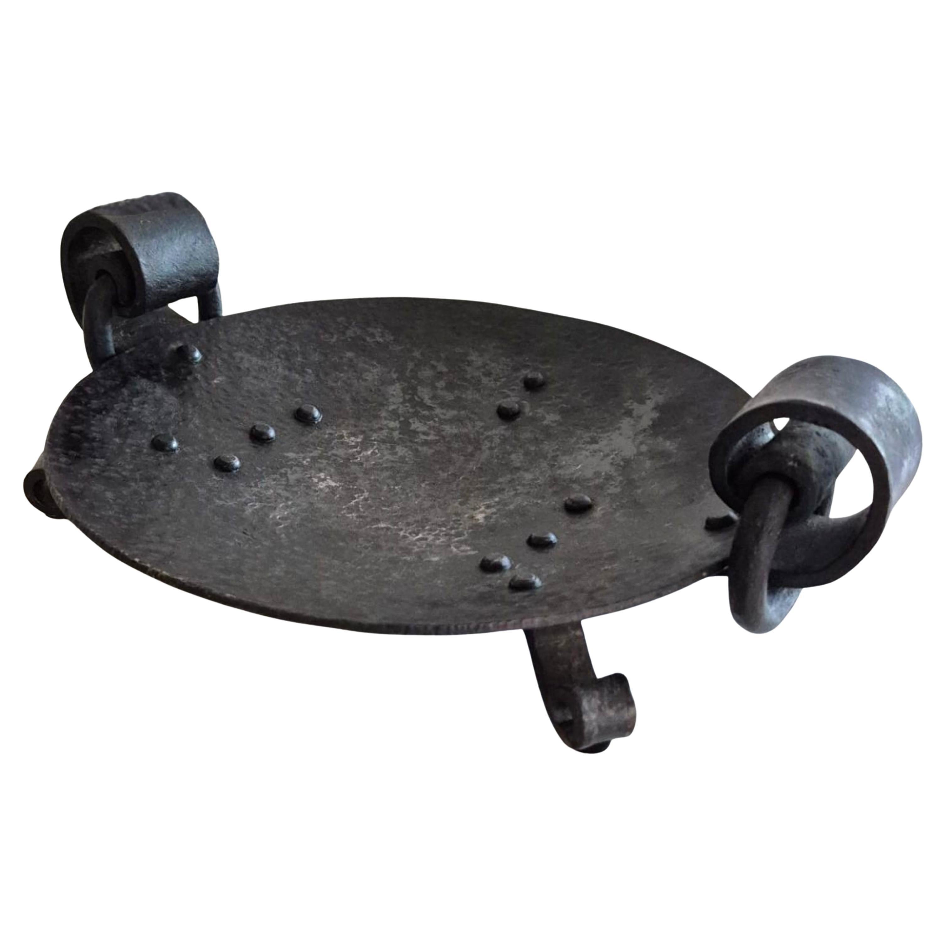 Brutalist wrought iron fruit bowl or candle holder, Netherlands 1950s