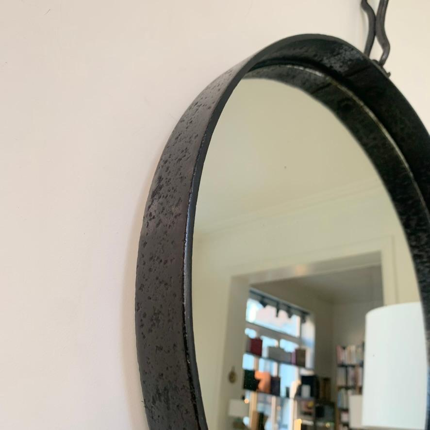 Brutalist Wrought Iron Mirror Attributed To Leopold Gest , circa 1950, France. For Sale 4