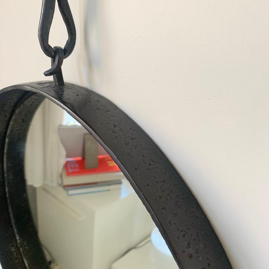 Brutalist Wrought Iron Mirror Attributed To Leopold Gest , circa 1950, France. For Sale 5