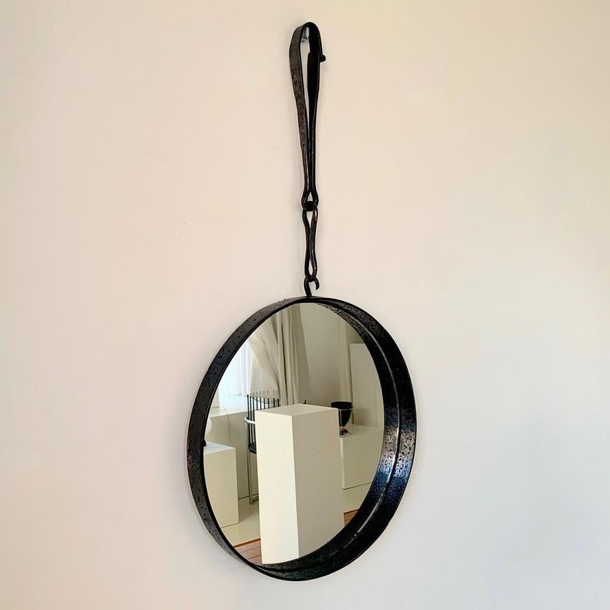 French Brutalist Wrought Iron Mirror Attributed To Leopold Gest , circa 1950, France. For Sale