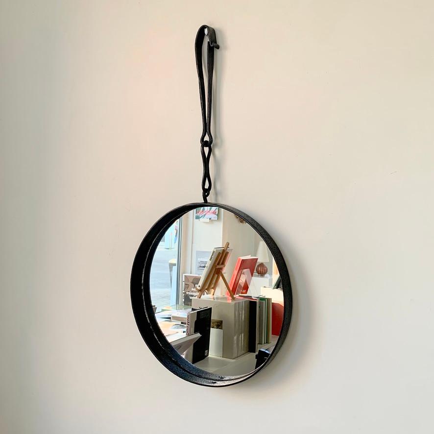 Brutalist Wrought Iron Mirror Attributed To Leopold Gest , circa 1950, France. In Good Condition For Sale In Brussels, BE