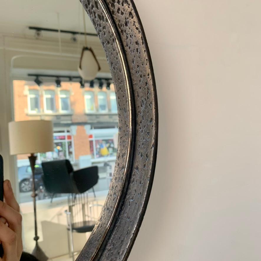 Brutalist Wrought Iron Mirror Attributed To Leopold Gest , circa 1950, France. For Sale 2