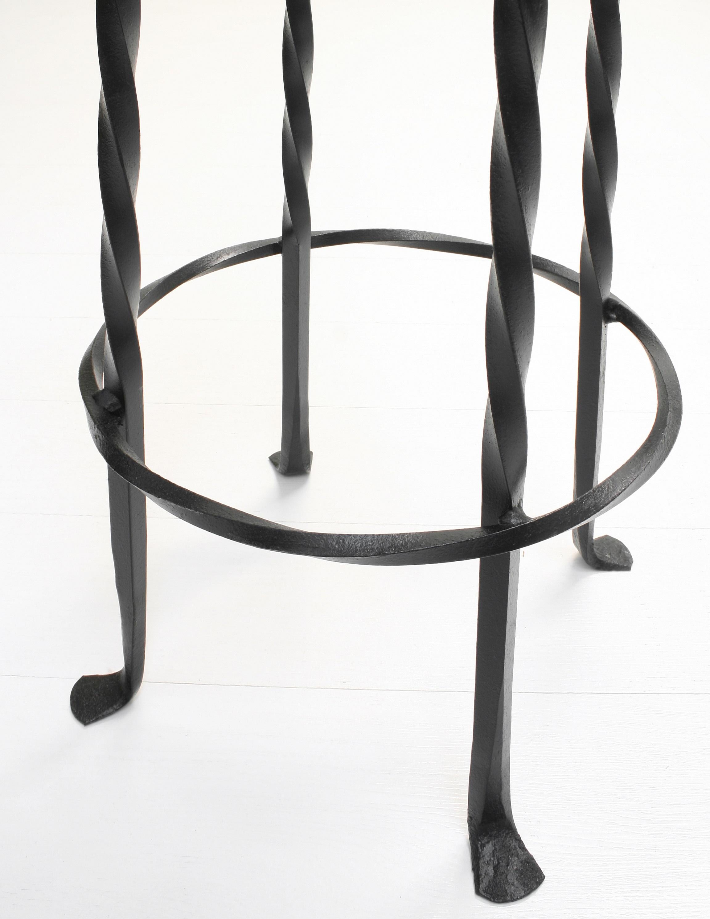 Brutalist Wrought Iron & Oak Bar Stools, 1970s, Set of 2 For Sale 3