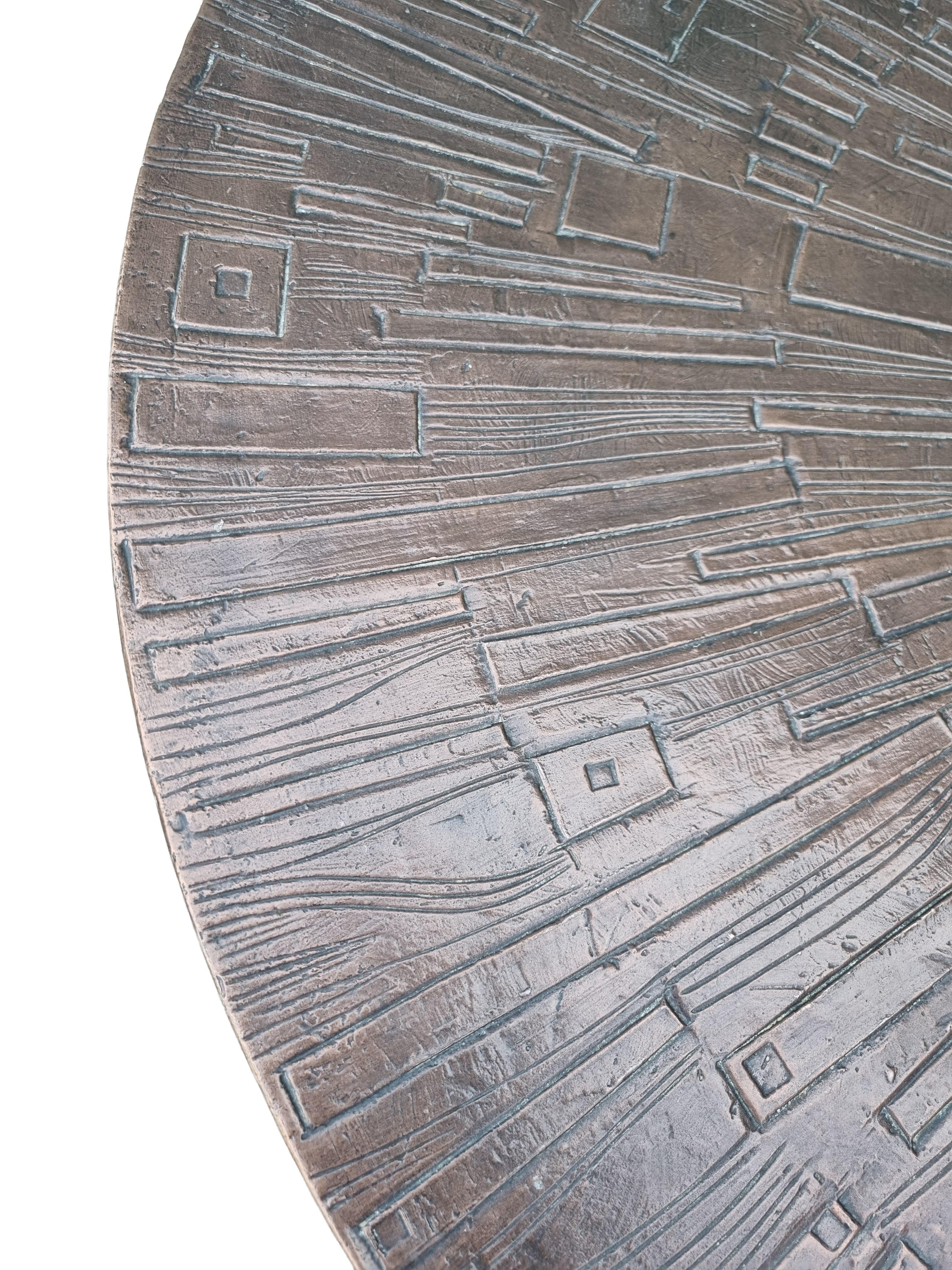 Spanish Brutalist Wrought Iron Round Coffee Table with Bronzed Cast Top, Europe, 1970s For Sale