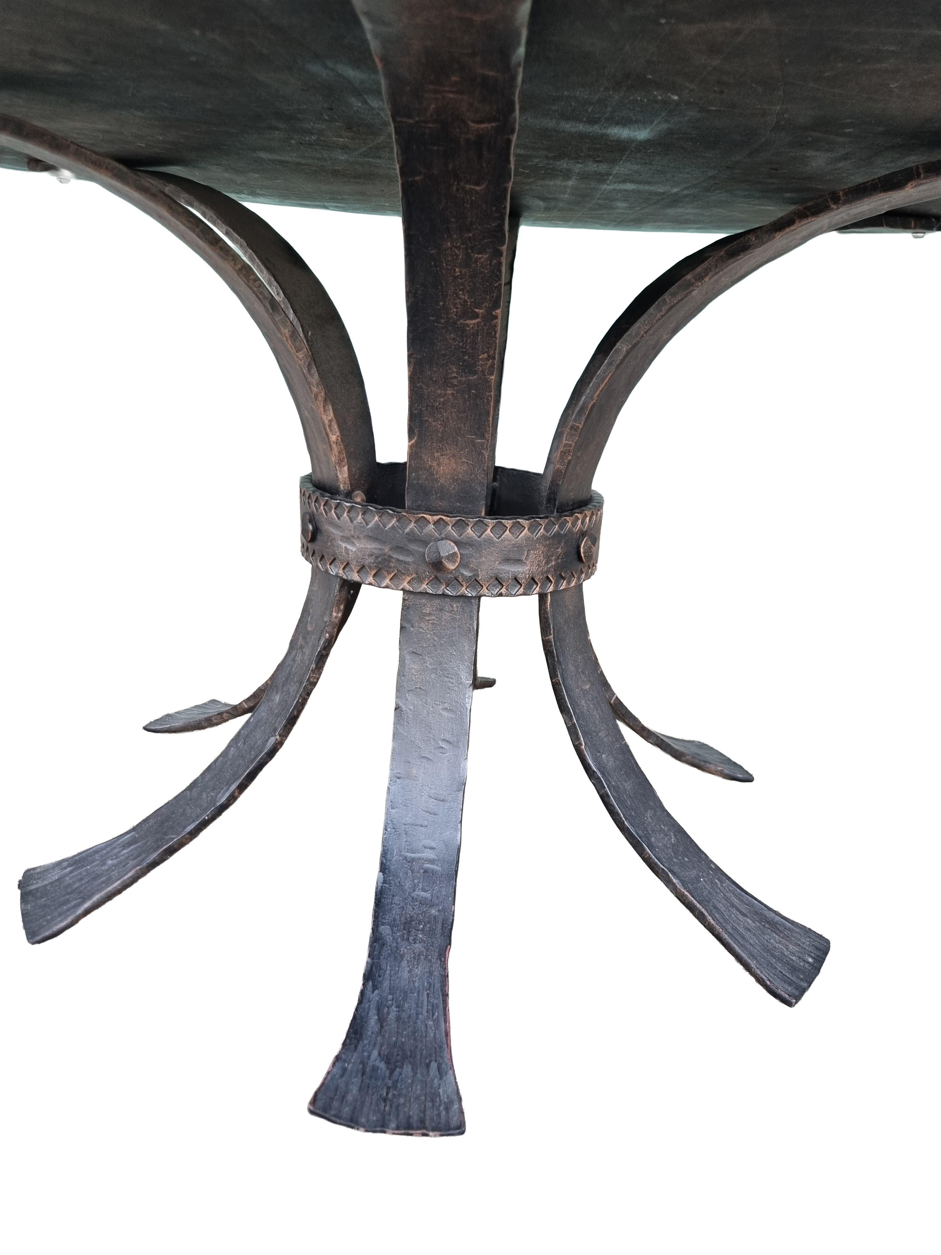 Ironstone Brutalist Wrought Iron Round Coffee Table with Bronzed Cast Top, Europe, 1970s For Sale