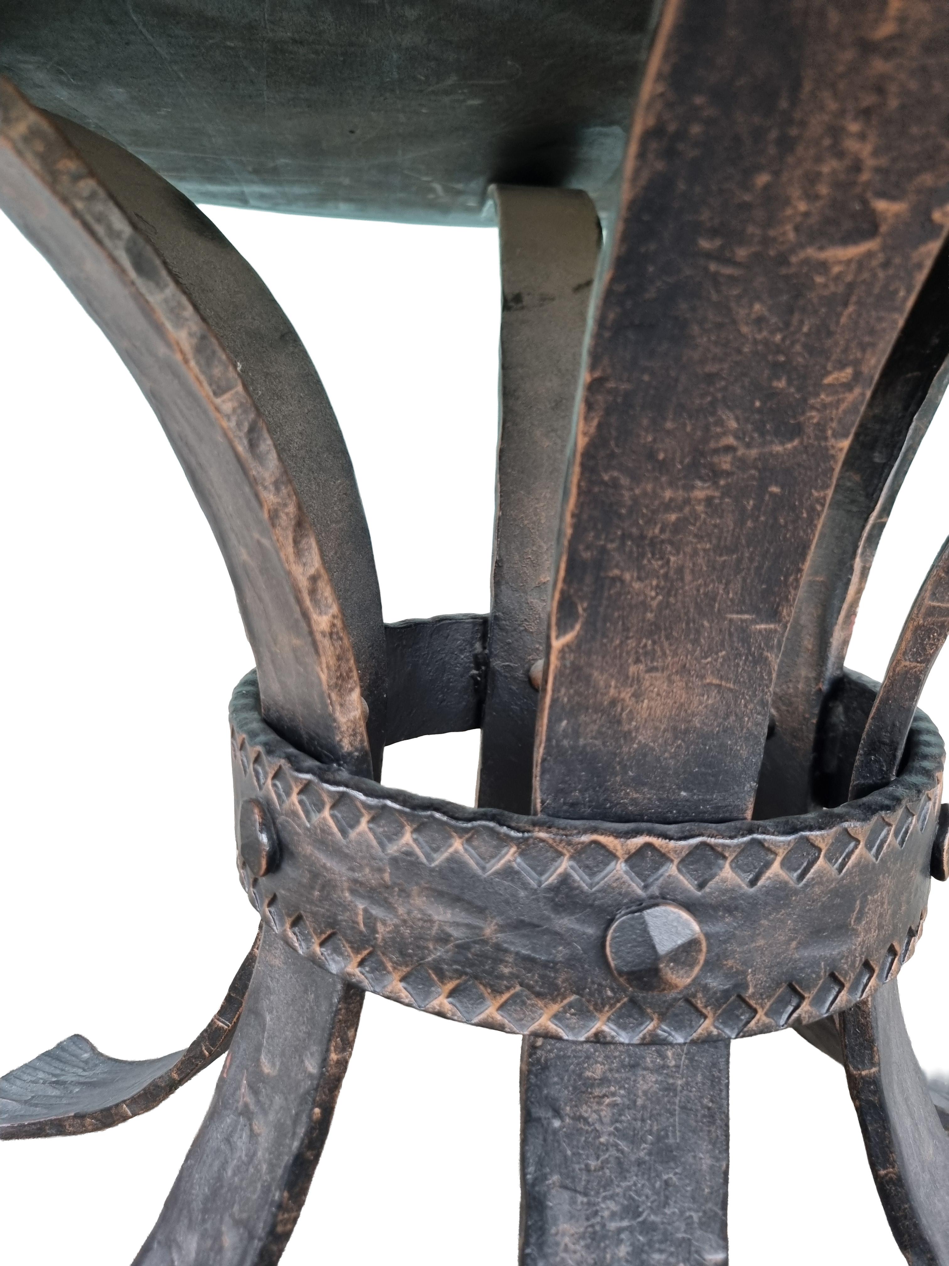 Brutalist Wrought Iron Round Coffee Table with Bronzed Cast Top, Europe, 1970s For Sale 1