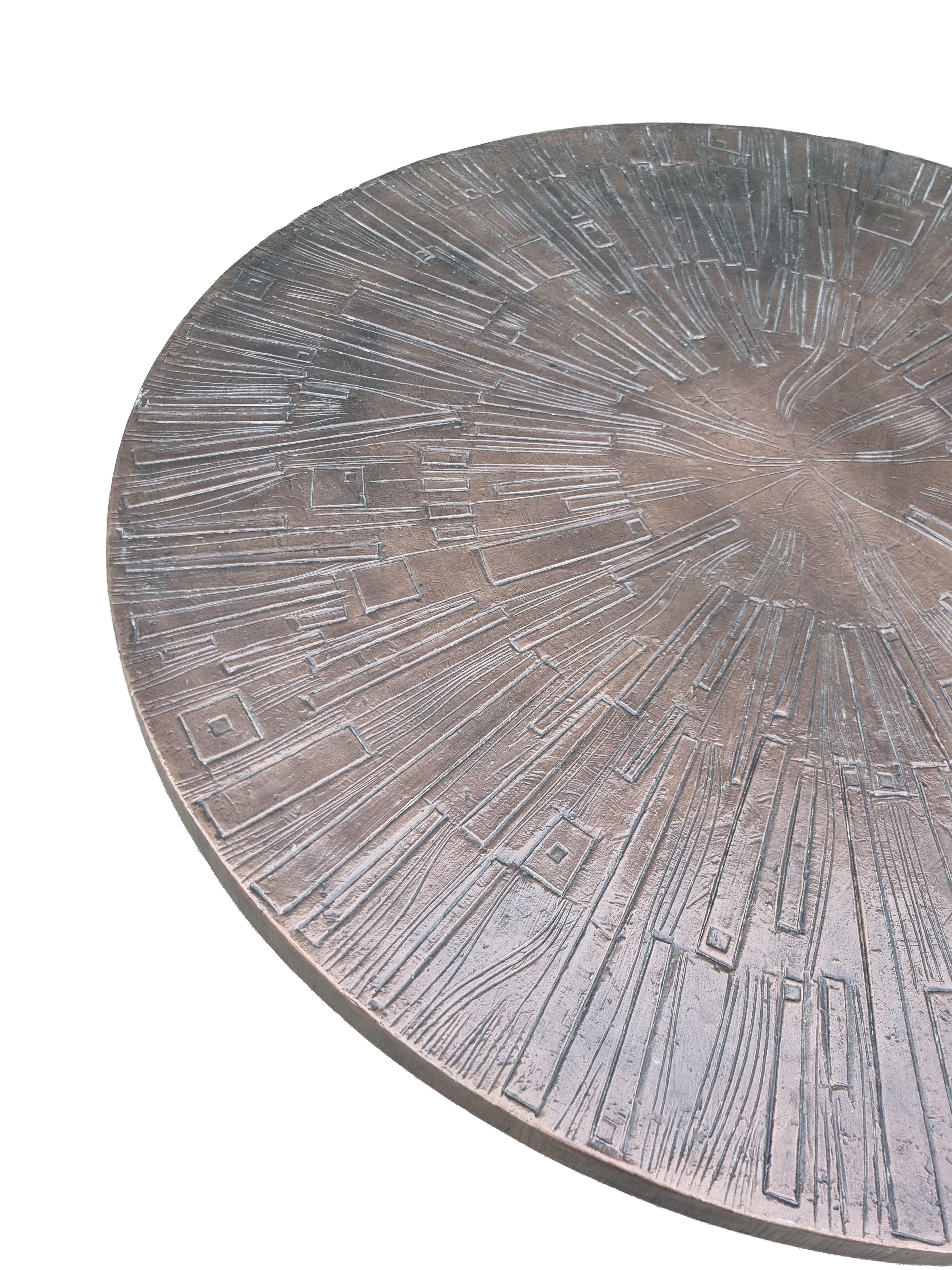 Brutalist Wrought Iron Round Coffee Table with Bronzed Cast Top, Europe, 1970s For Sale 2