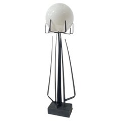 Brutalist Wrought Iron Sculptural Floor Lamp with Glass Shade by Jean Maylon