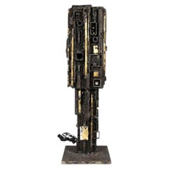 Brutalist Wrought Iron Sculptural Table Lamp in Style of Paul Evans, Ca. 1970s