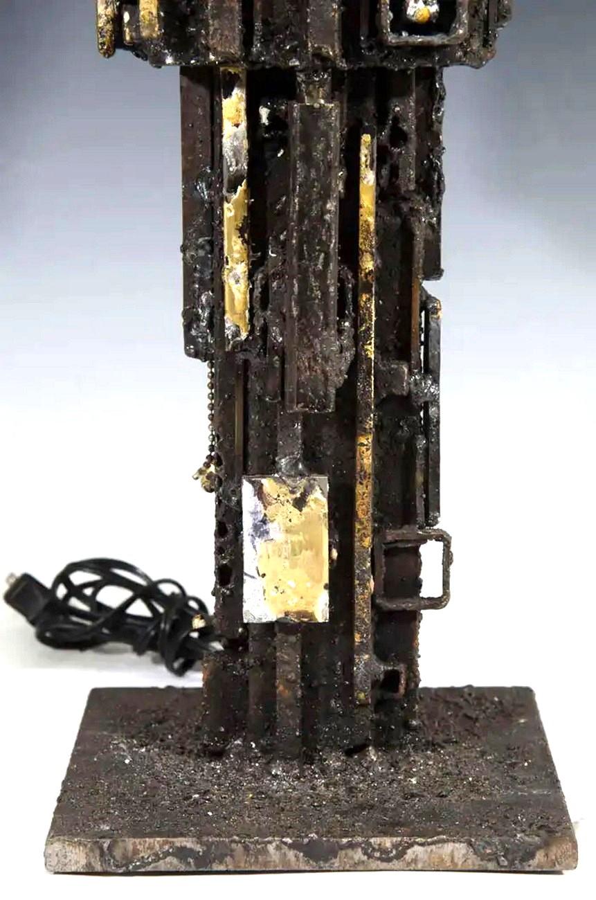 Late 20th Century Brutalist Wrought Iron Sculptural Table Lamp in Style of Paul Evans, Ca. 1970s For Sale