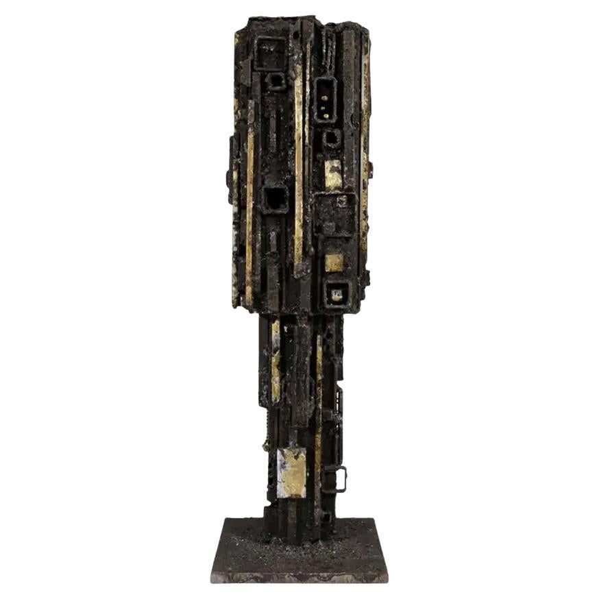 Brutalist Wrought Iron Sculptural Table Lamp in Style of Paul Evans, Ca. 1970s For Sale