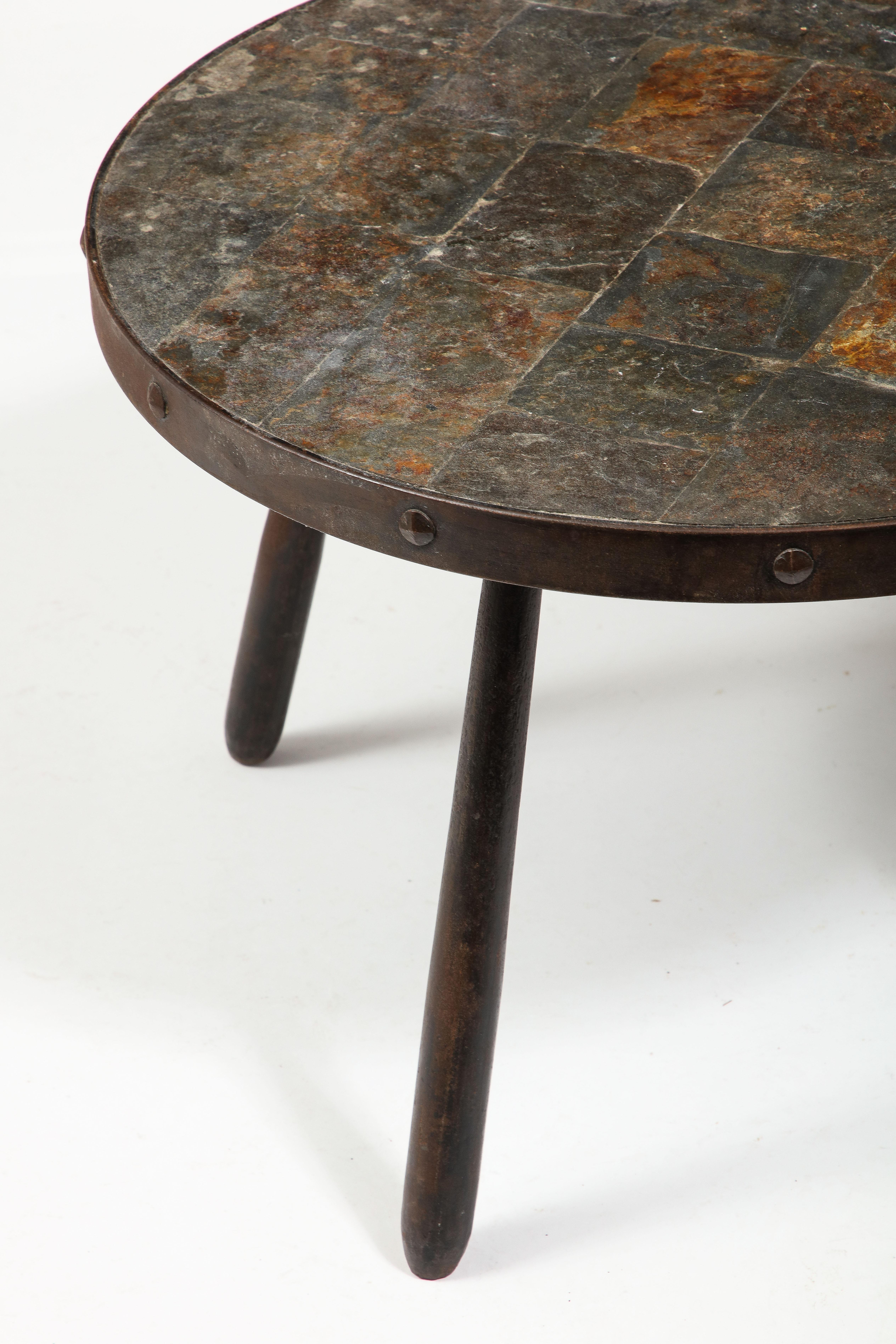 Brutalist Wrought Iron & Slate End Table, France 1950's For Sale 8