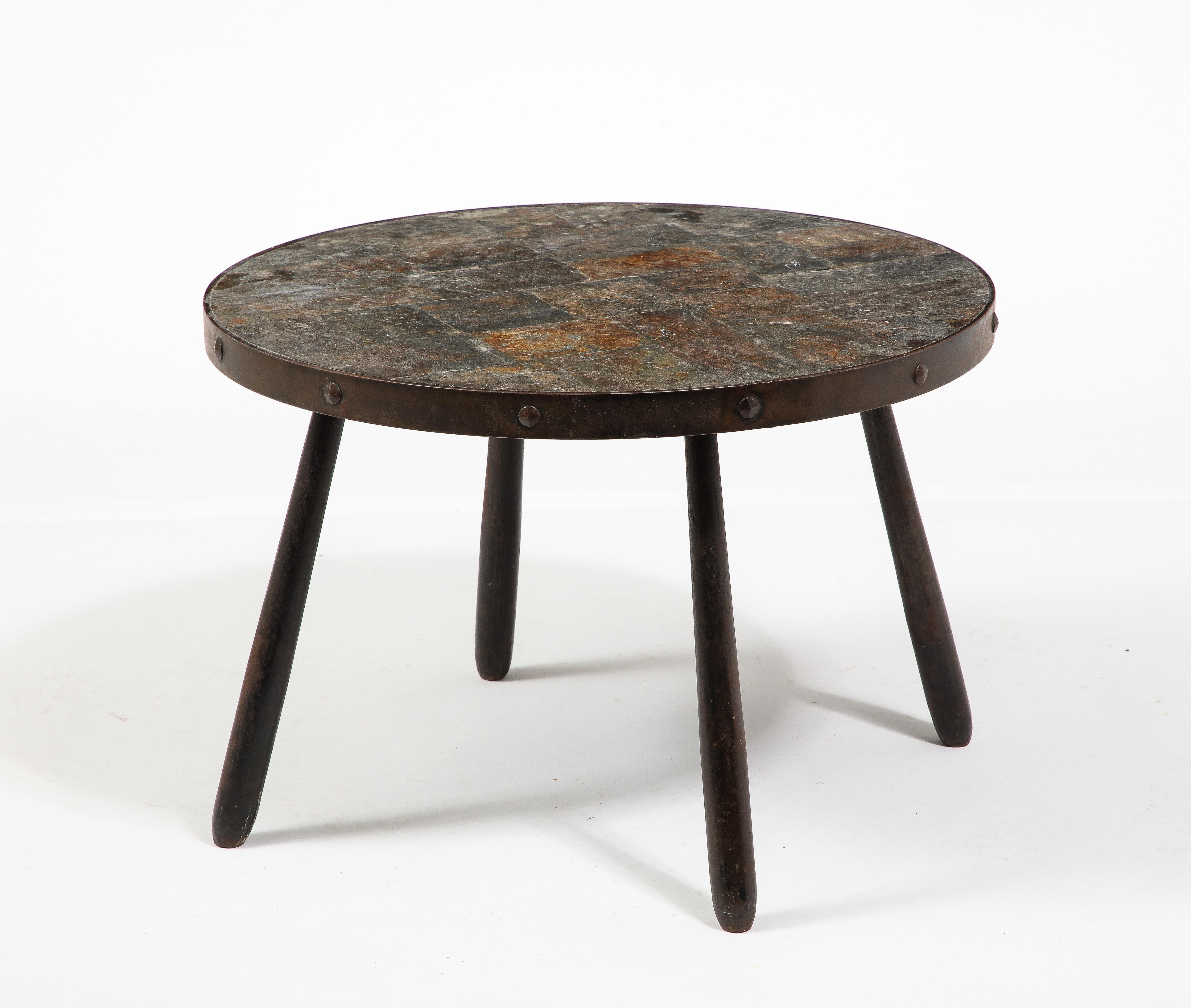 Brutalist Wrought Iron & Slate End Table, France 1950's For Sale 9