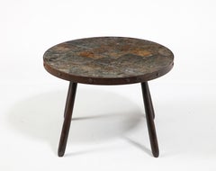 Tavolino brutalista in ferro battuto e ardesia, Francia, anni '50